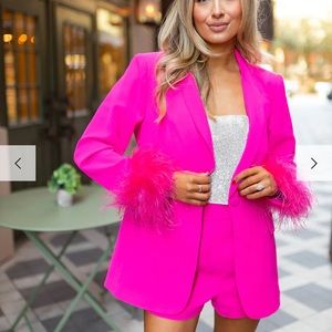 Buddy Love ELLE FEATHER TRIM BLAZER - AZALEA